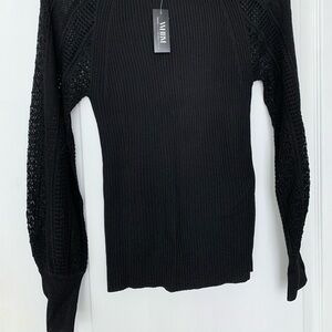 White House Black Market Womens Black Novelty Stitch Long Sleeve Blouse